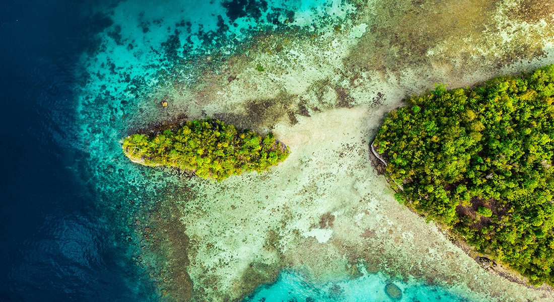 aerial shot of raja ampat waters