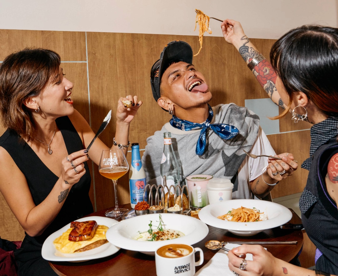 photo of friends enjoying lunch at average service, new cafe in singapore