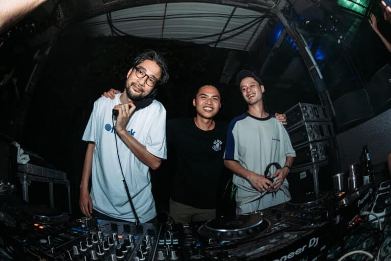 Muto, Toppings (aka Jake Camacho) and Bongomann behind the decks.