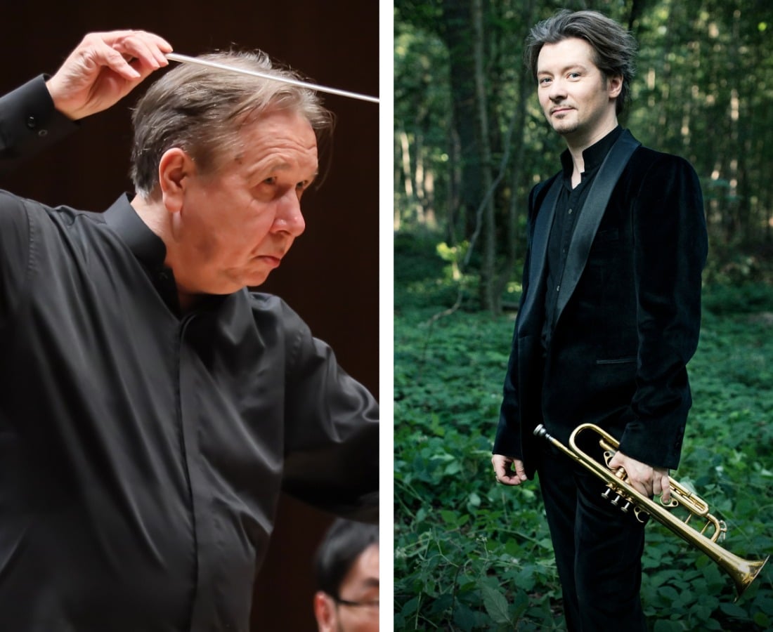 a grid layout. on the left is pletnev and on the right is nakariakov, for an ensemble on 29 and 30 august in singapore.