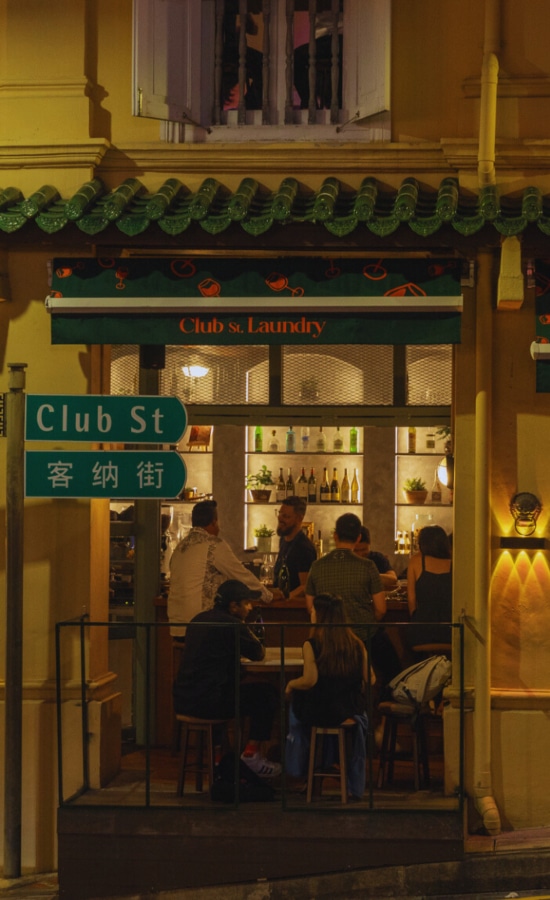 a photo of the exterior of club street laundry on street level in singapore