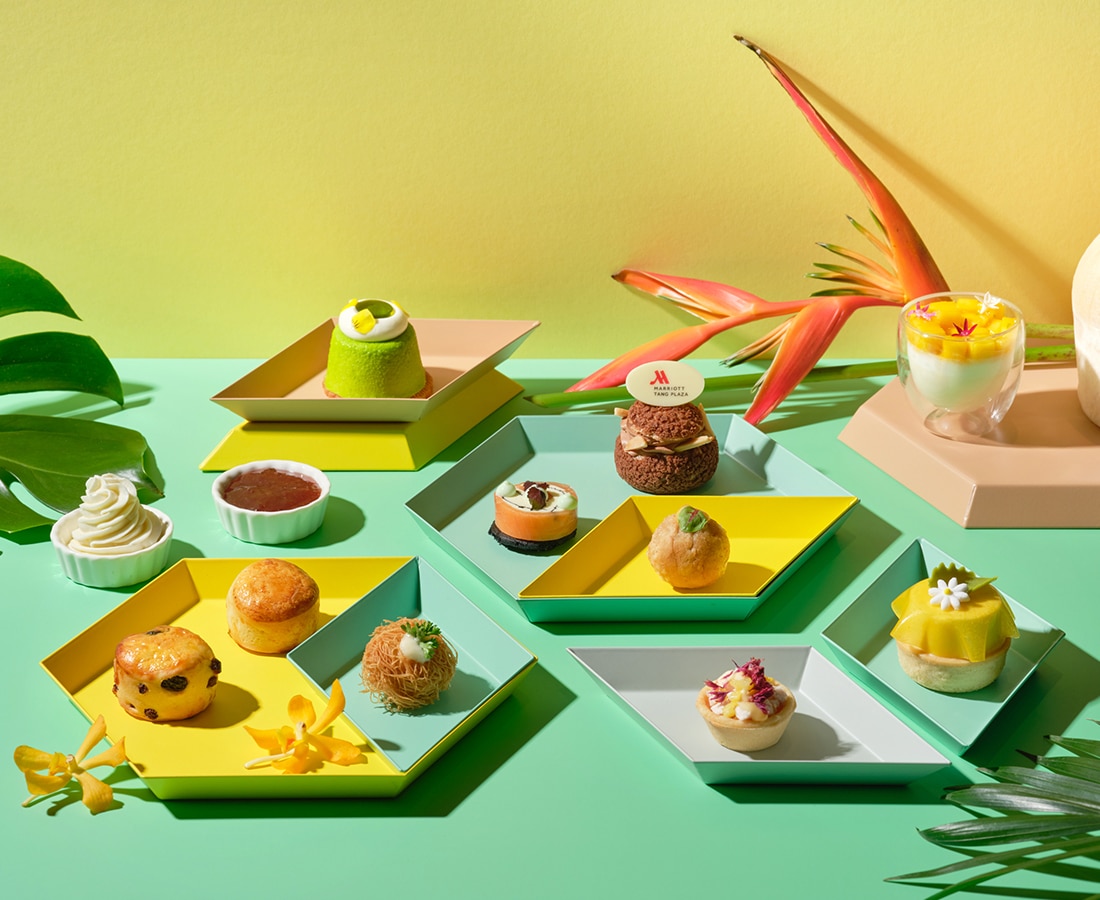 tropical fruits afternoon tea set at lobby lounge, singapore marriott tang plaza hotel on orchard road