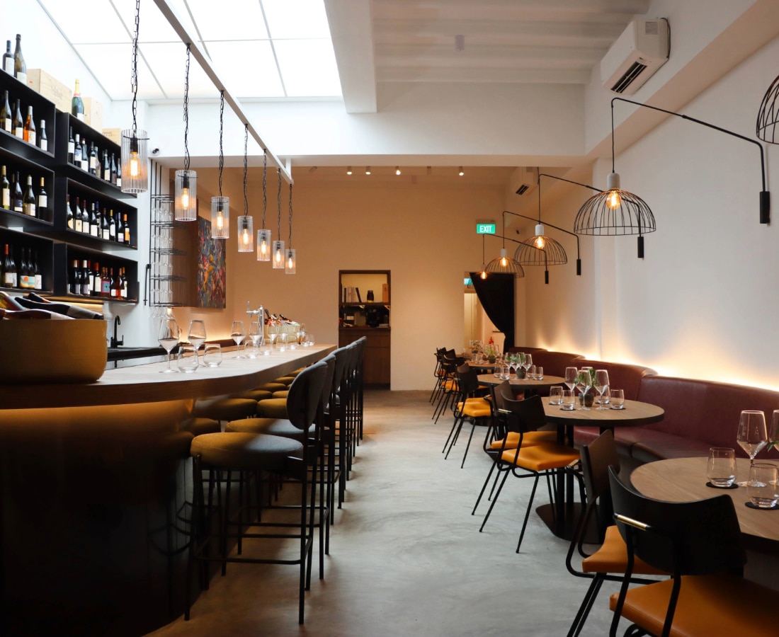 photo of the interior of mizue, a restaurant and wine bar concept in singapore