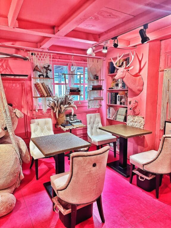 A pink color room inside Oromo Coffee Shop